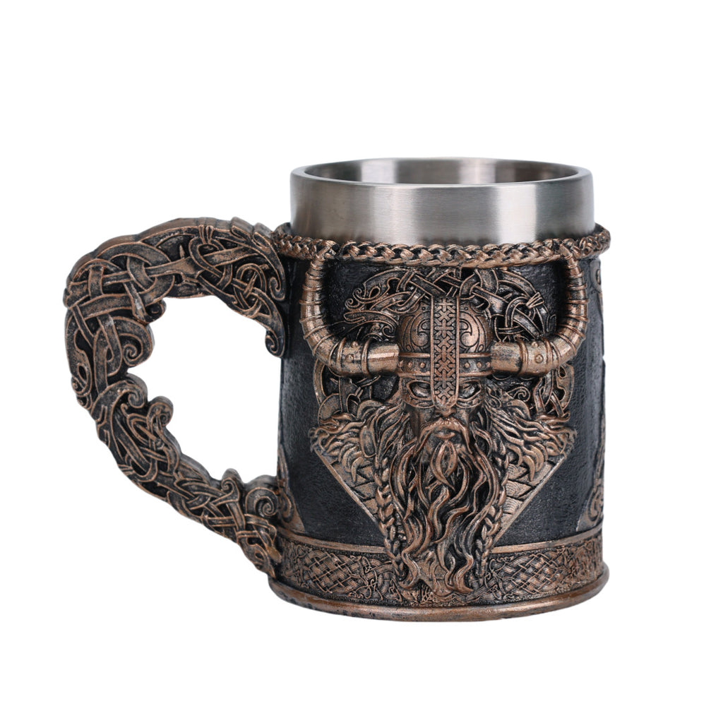 Viking Style Stainless Steel Beer Mug Large Capacity Coffee Cup Retro Design Drinking Vessel for Home Camping Gift teemdrop