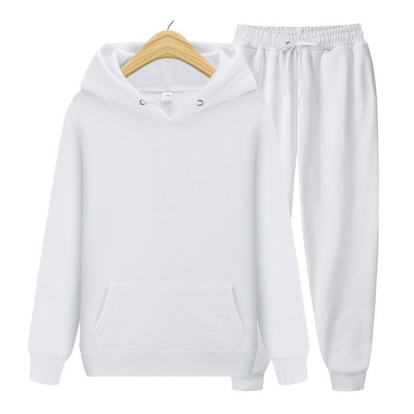 Men's Fleece-Lined Hooded Sweatshirt and Sweatpants Two-Piece Sportswear Set Solid Color Casual Tracksuit teemdrop