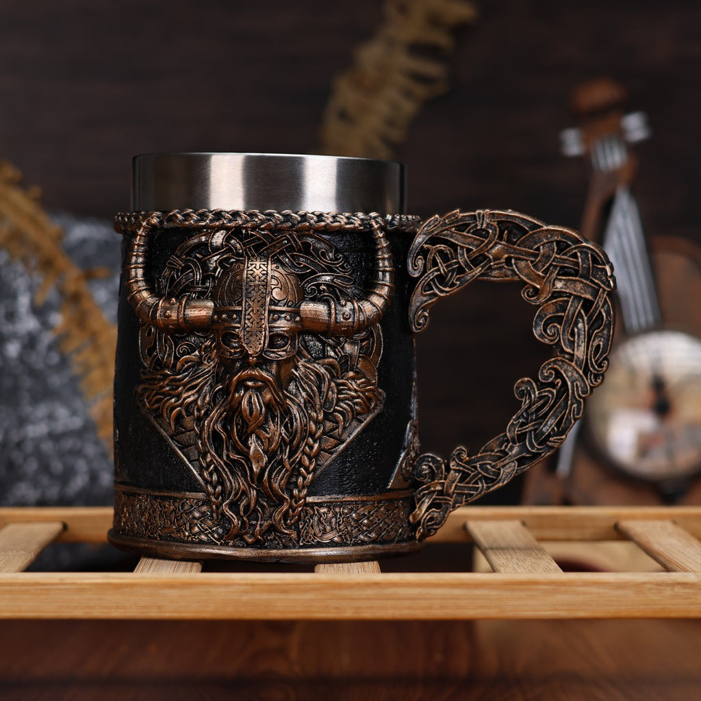 Viking Style Stainless Steel Beer Mug Large Capacity Coffee Cup Retro Design Drinking Vessel for Home Camping Gift teemdrop