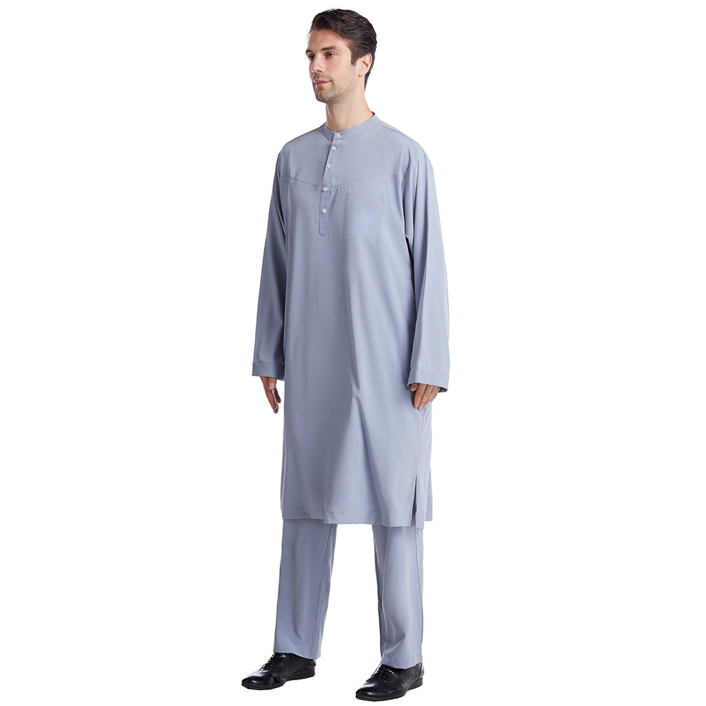 Button-down round-neck long shirt set teemdrop