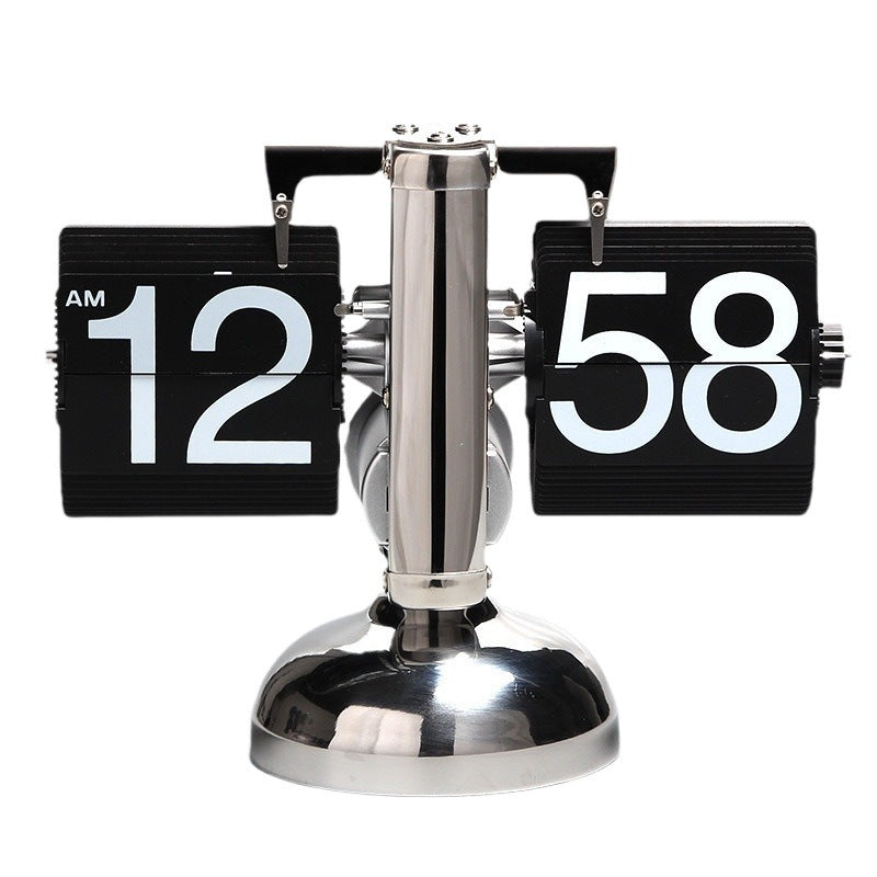 Retro Metal Mechanical Flip Clock Quartz Table Clock