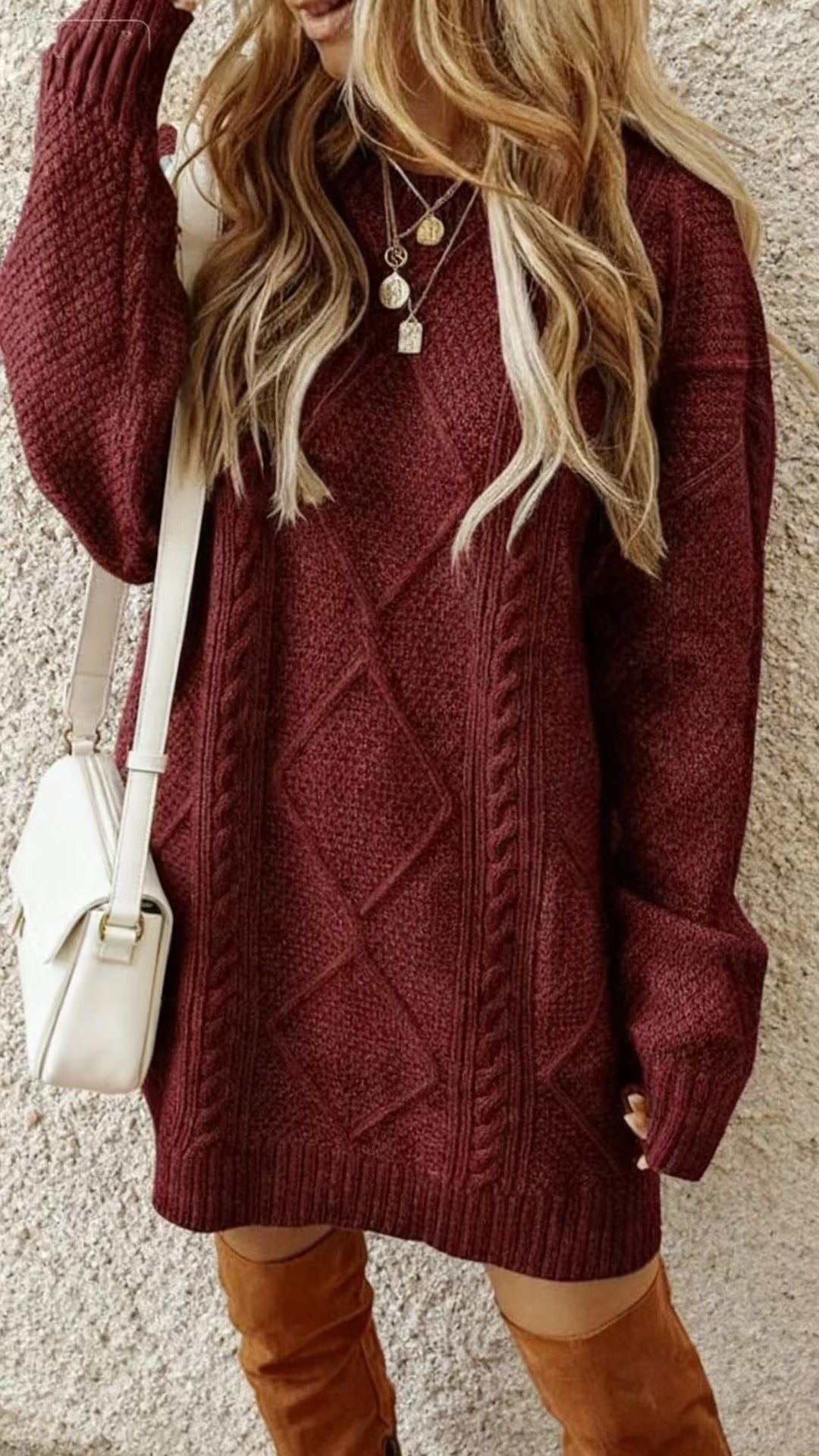 Women's Arctic Velvet Twist Pattern Mid-Length Loose Pullover Sweater teemdrop
