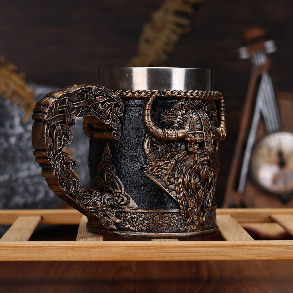 Viking Style Stainless Steel Beer Mug Large Capacity Coffee Cup Retro Design Drinking Vessel for Home Camping Gift teemdrop