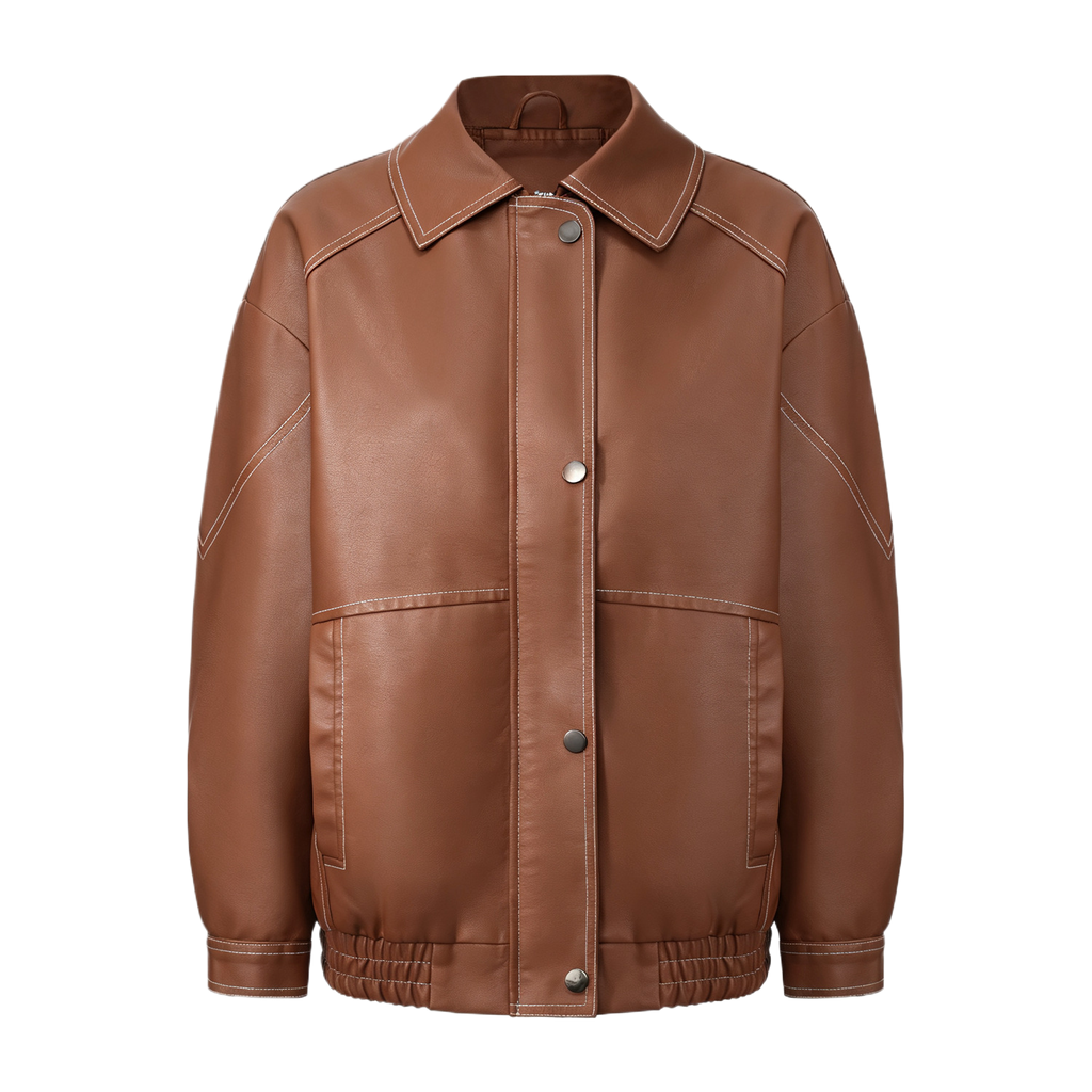 Women's Oversized Faux Leather Motorcycle Jacket teemdrop