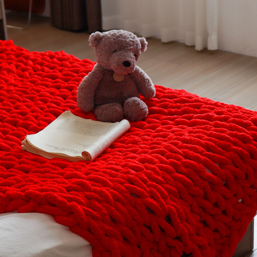 Thick Handwoven Chenille Knitted Throw Blanket for Sofa Bed