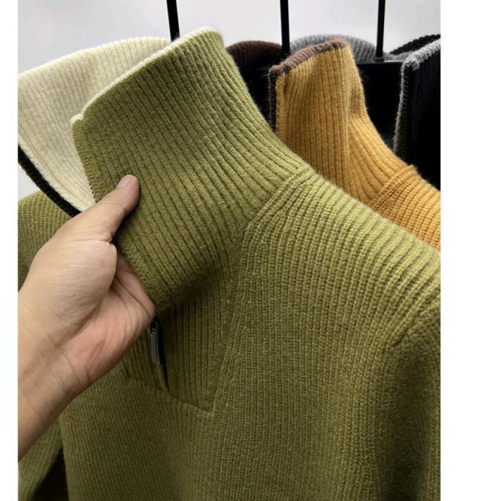 Men's Winter Thickened Zipper Sweater Jacket High Neck Wool Blend Cardigan Slim Fit Casual Outerwear teemdrop