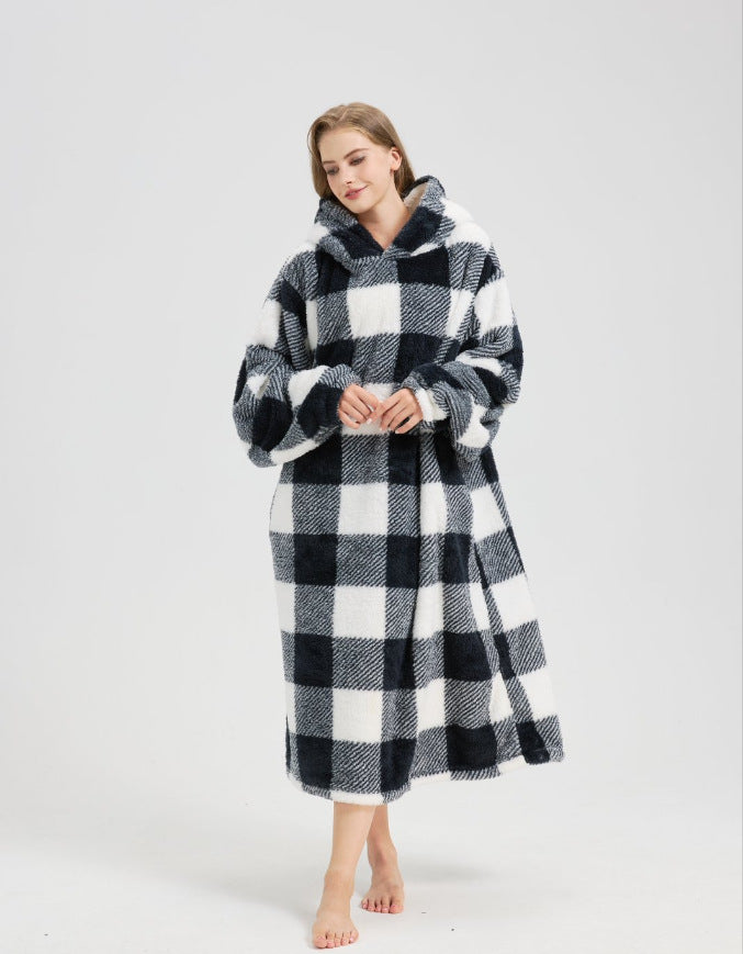 Hooded Fleece Pullover Robe Thickened Warm Loungewear teemdrop