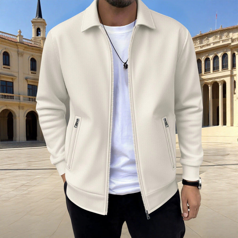 Men's Plus-Size Waffle Knit Full-Zip Long-Sleeve Jacket teemdrop
