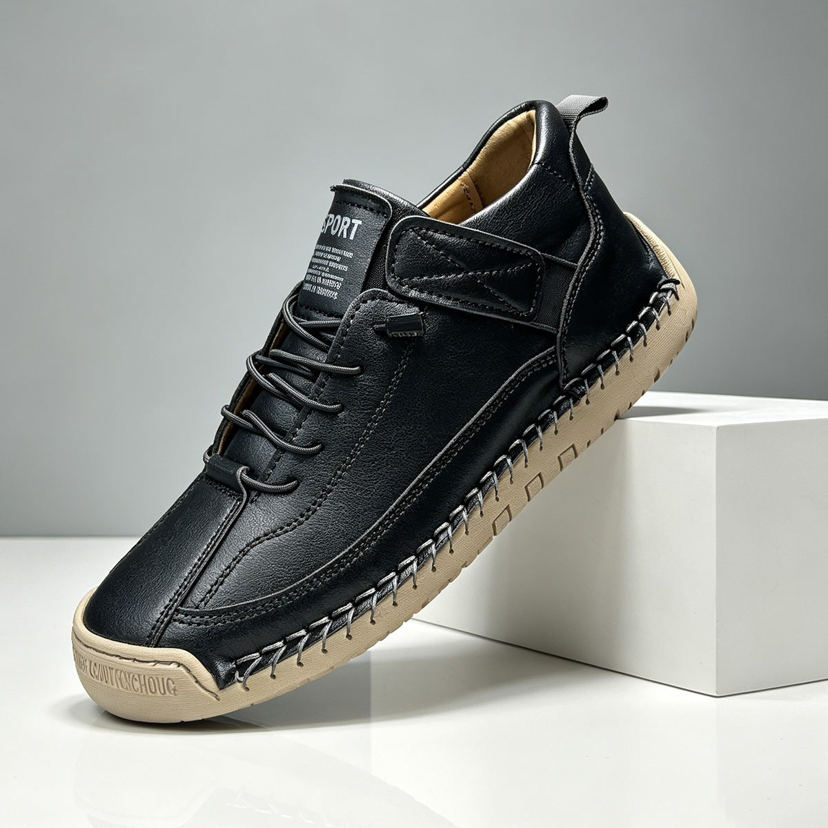 Women Hand Stitched Casual Sneakers Flat Sole Elastic Lace Up Shoes teemdrop