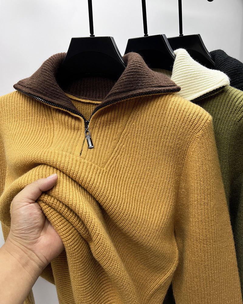 Men's Winter Thickened Zipper Sweater Jacket High Neck Wool Blend Cardigan Slim Fit Casual Outerwear teemdrop