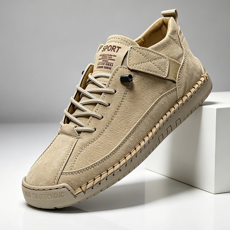 Women Hand Stitched Casual Sneakers Flat Sole Elastic Lace Up Shoes teemdrop
