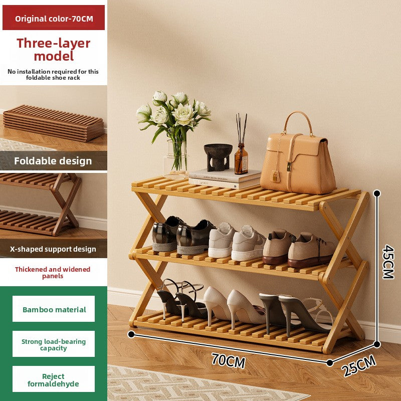 Foldable Bamboo Shoe Rack Freestanding No Assembly Multi-Tier Storage Organizer teemdrop